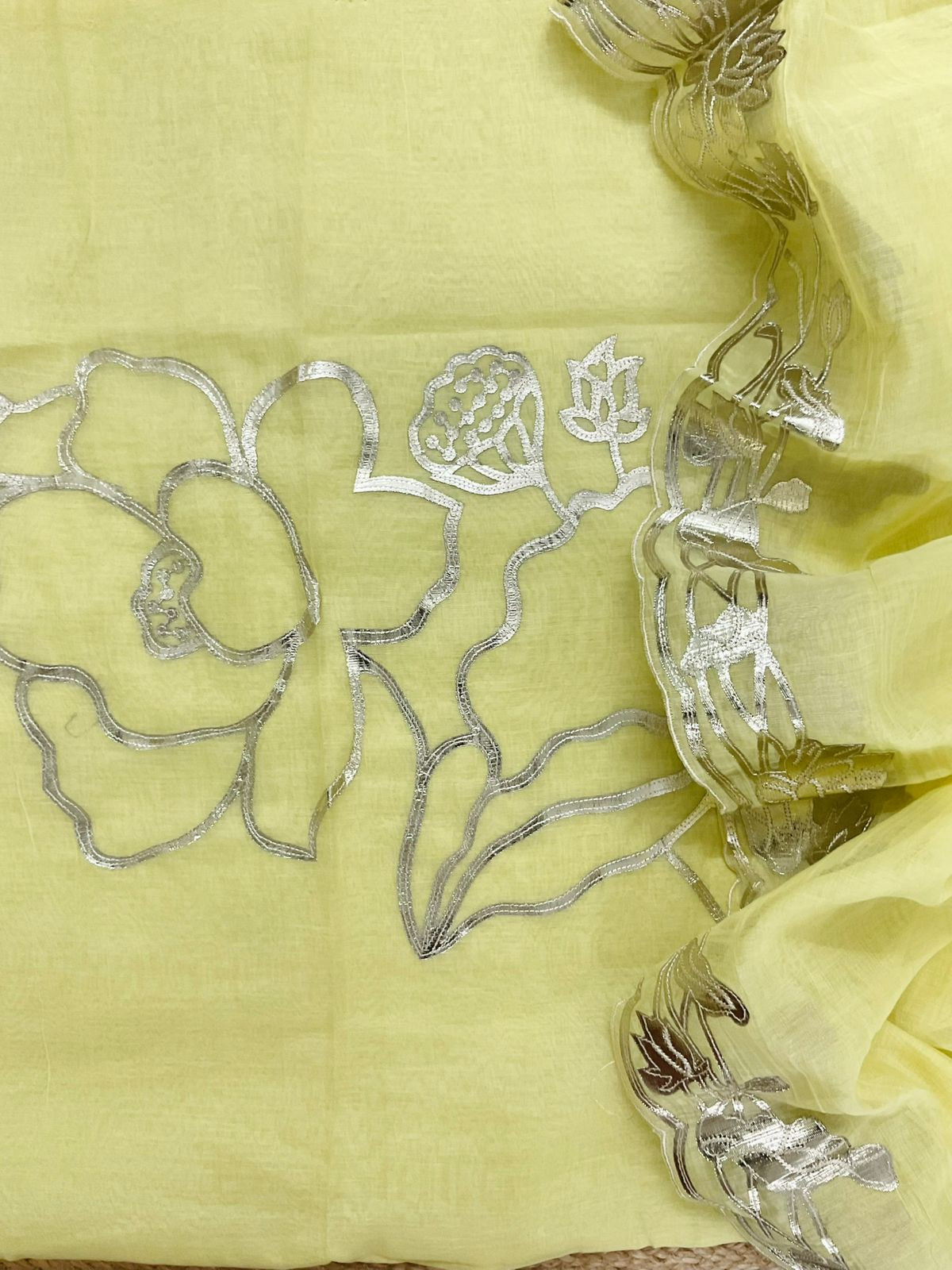 Pure Chanderi Embroidered Suit - Yellow