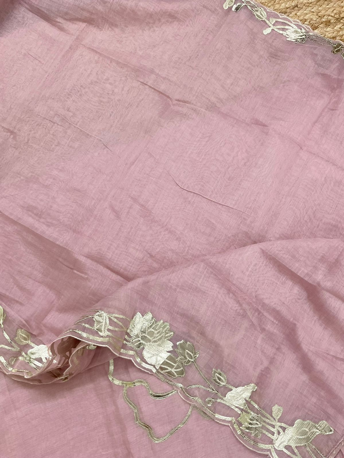 Pure Chanderi Embroidered Suit - Pink