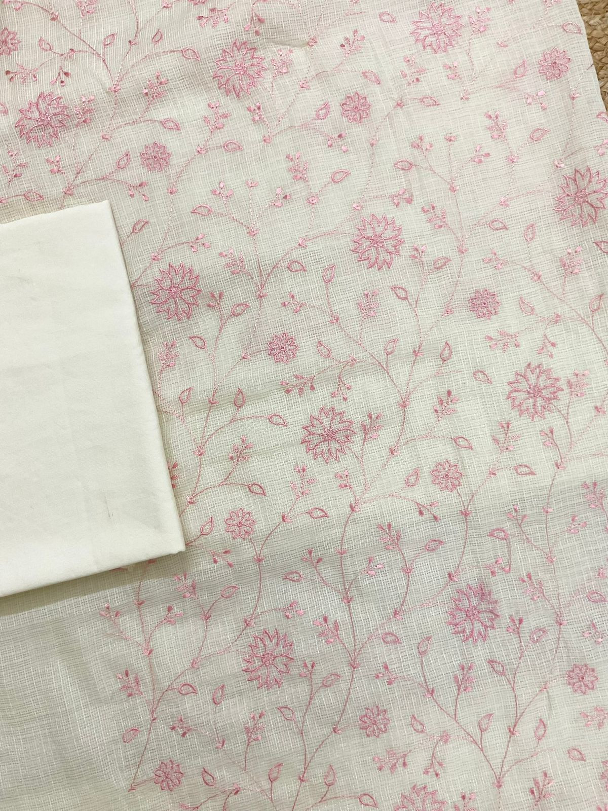 Soft Kota Silk Embroidered Suit - Off White