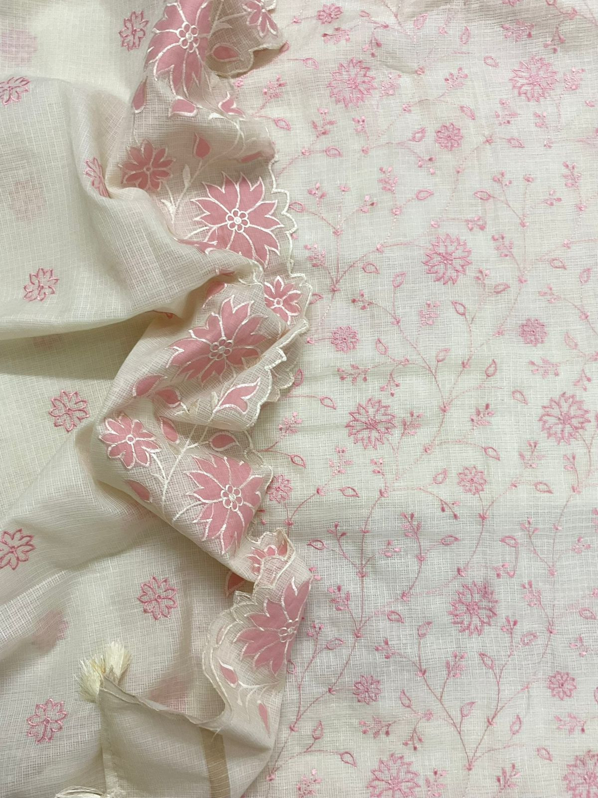 Soft Kota Silk Embroidered Suit - Off White