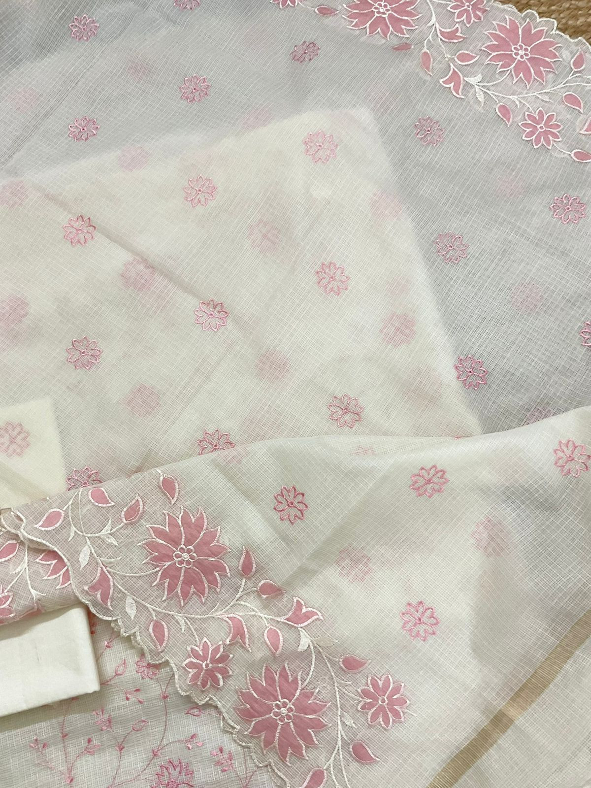 Soft Kota Silk Embroidered Suit - Off White