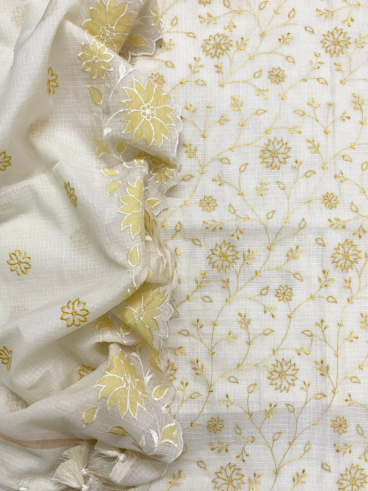 Soft Kota Silk Embroidered Suit - Off White