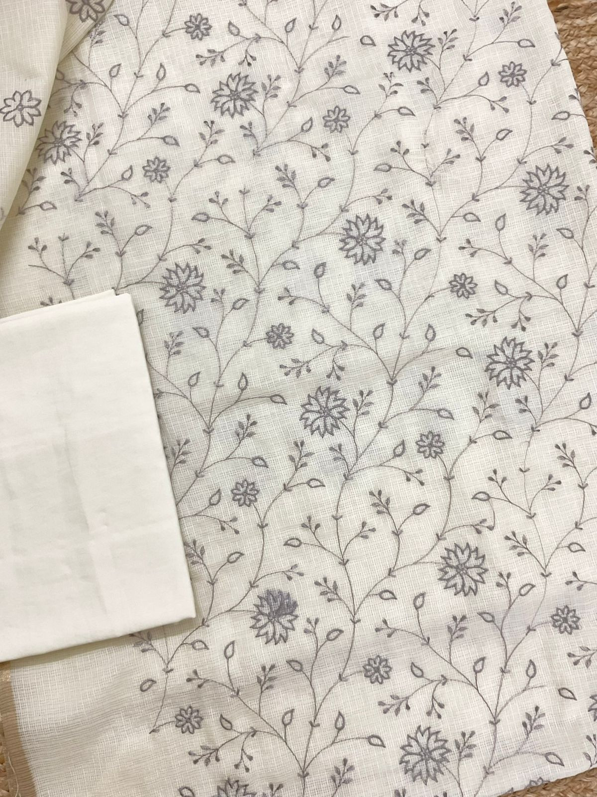 Soft Kota Silk Embroidered Suit - Off White