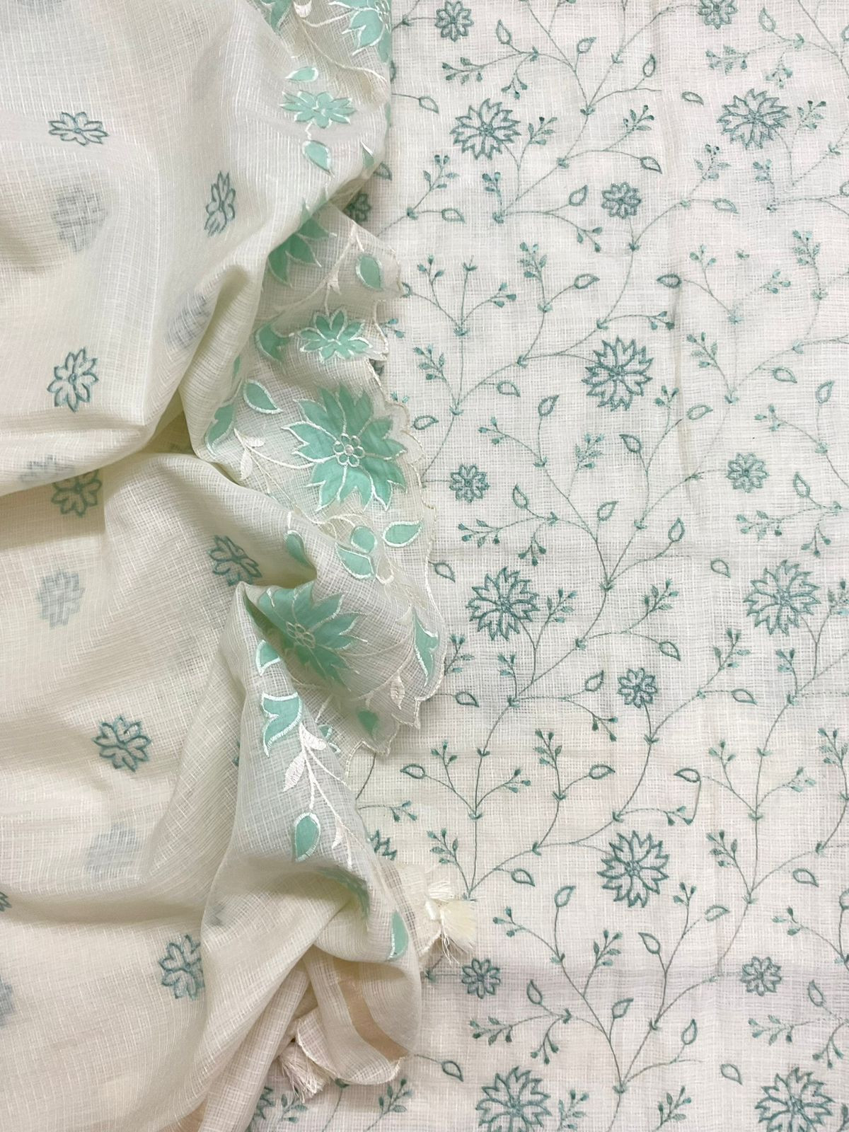 Soft Kota Silk Embroidered Suit - Off White