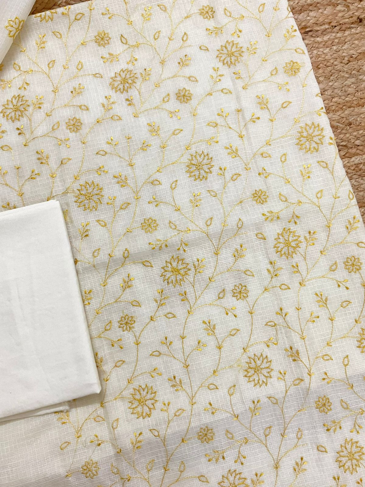 Soft Kota Silk Embroidered Suit - Off White