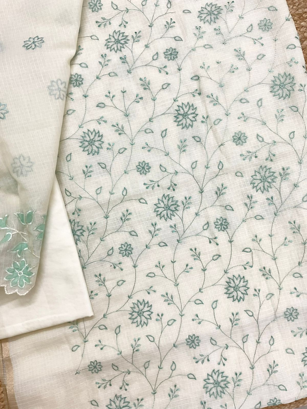 Soft Kota Silk Embroidered Suit - Off White