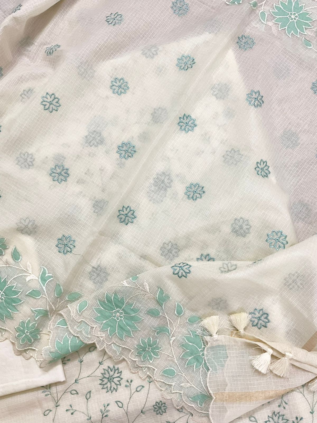 Soft Kota Silk Embroidered Suit - Off White