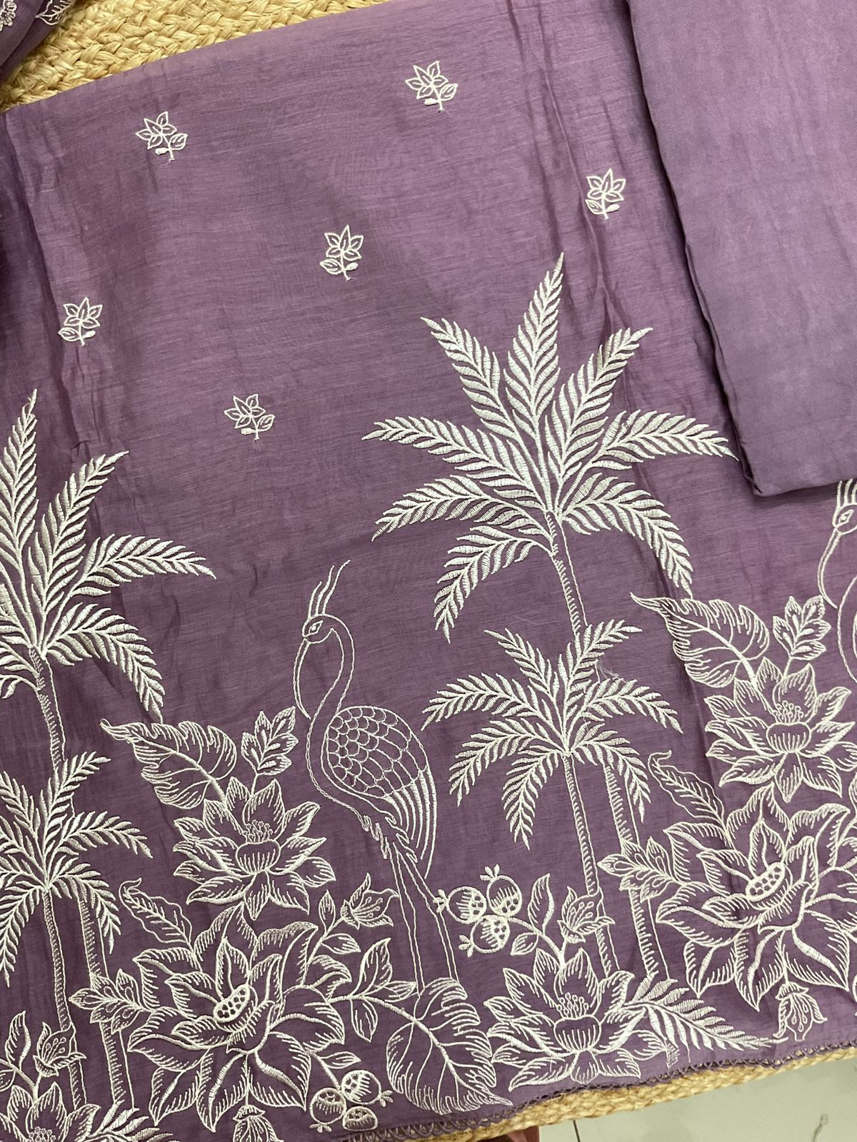 Pure Chanderi Embroidered Suit - Mauve