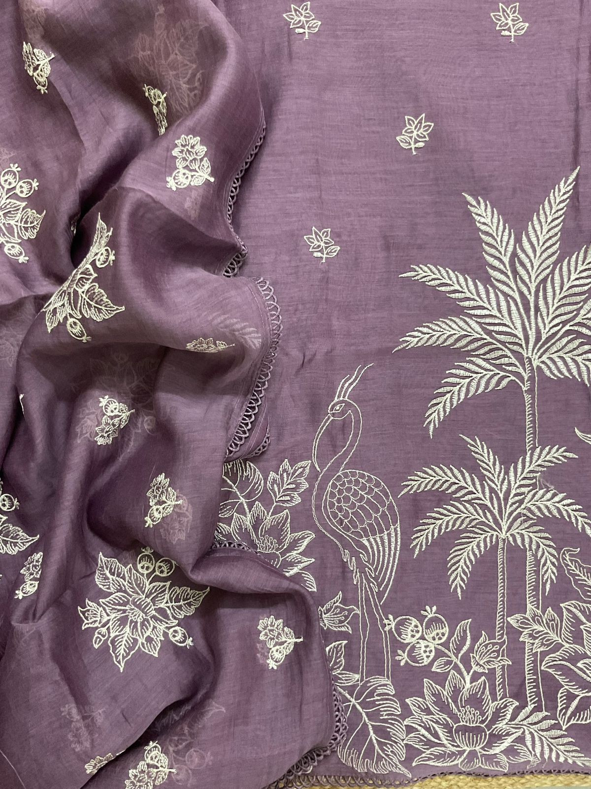 Pure Chanderi Embroidered Suit - Mauve