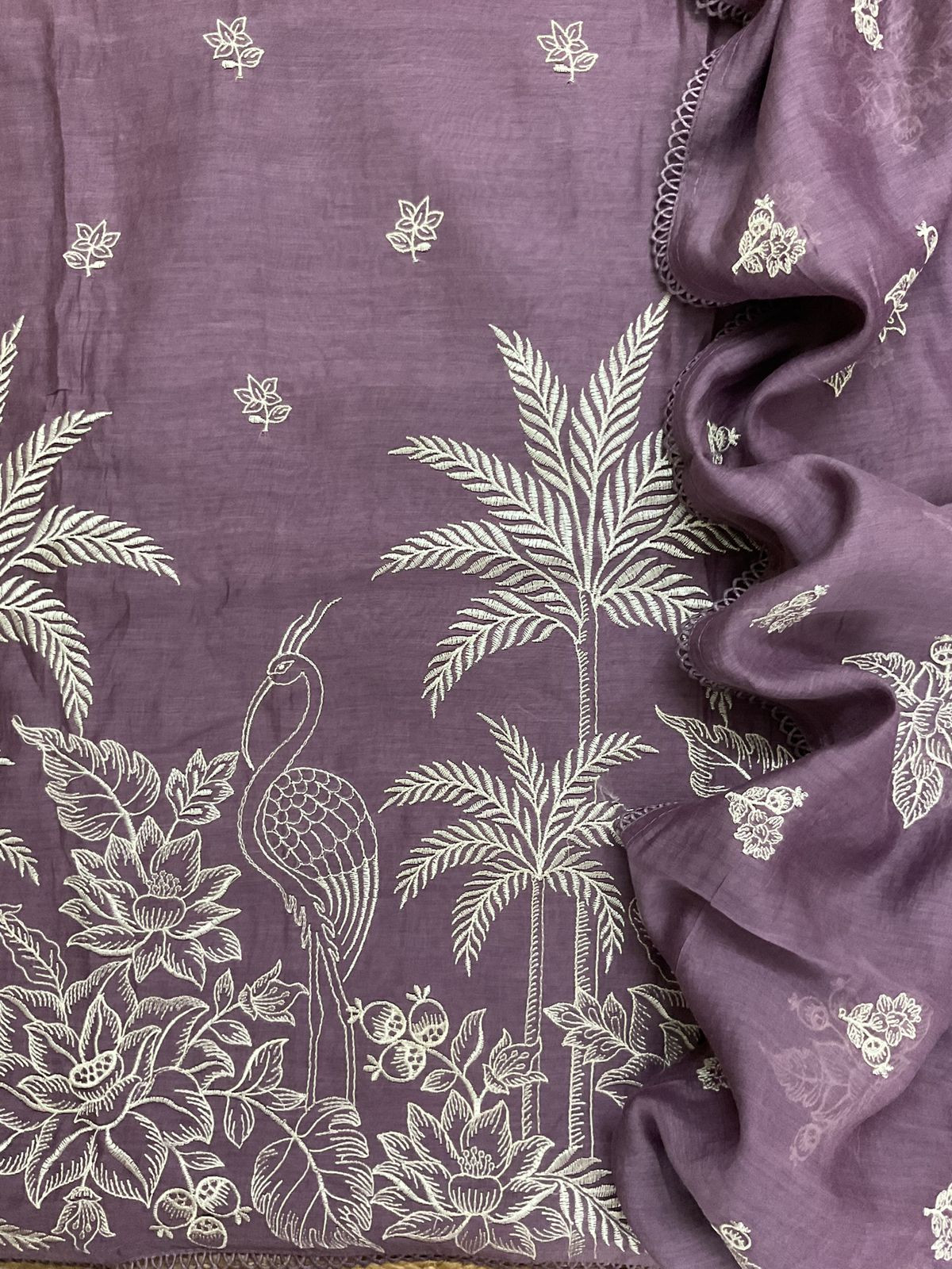 Pure Chanderi Embroidered Suit - Mauve