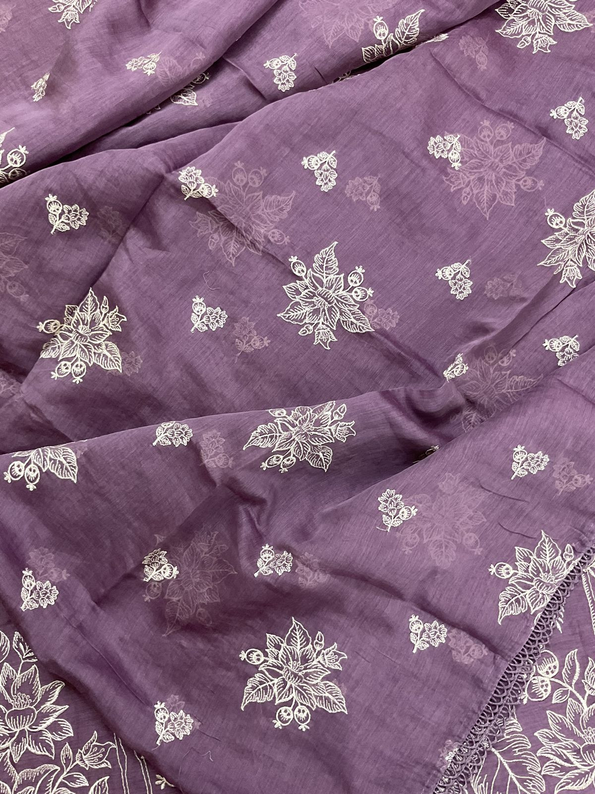 Pure Chanderi Embroidered Suit - Mauve