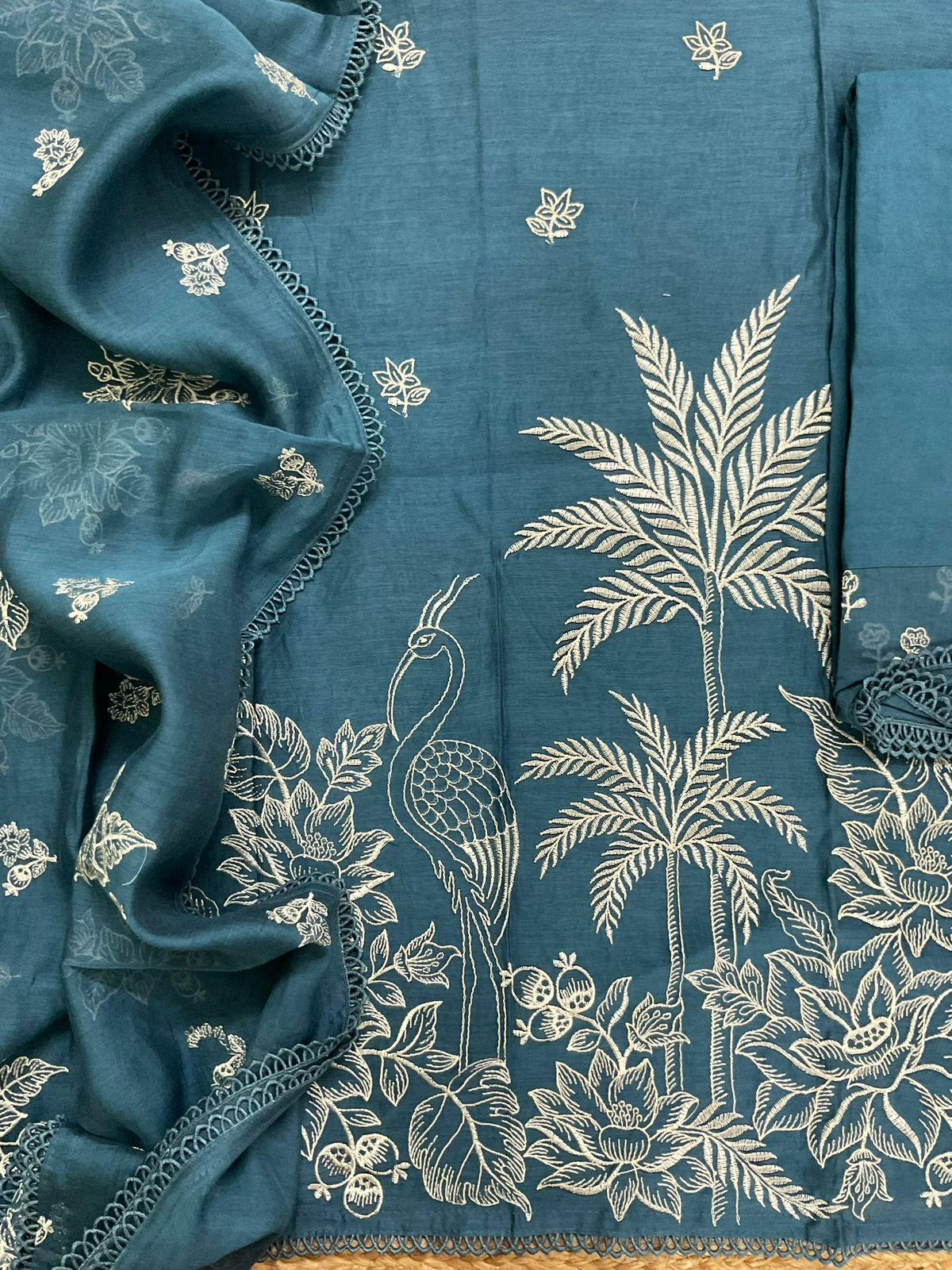 Pure Chanderi Embroidered Suit - Blue