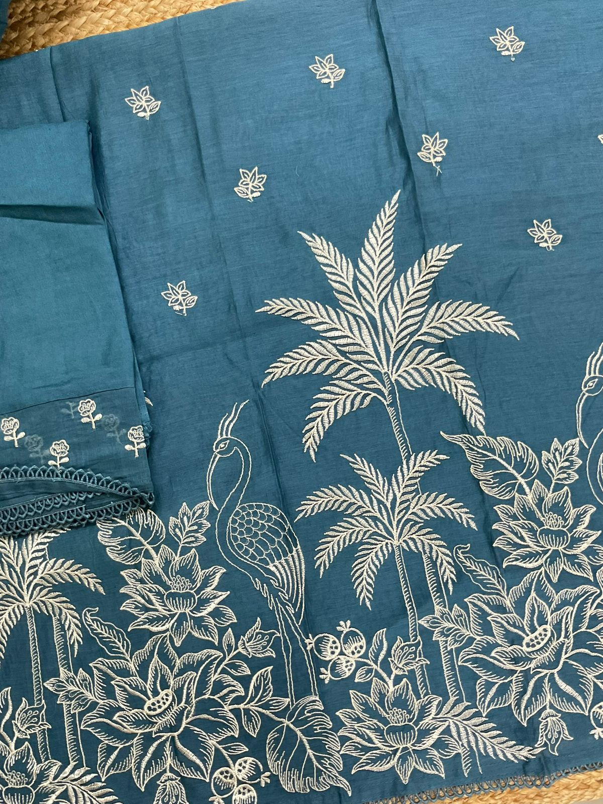 Pure Chanderi Embroidered Suit - Blue