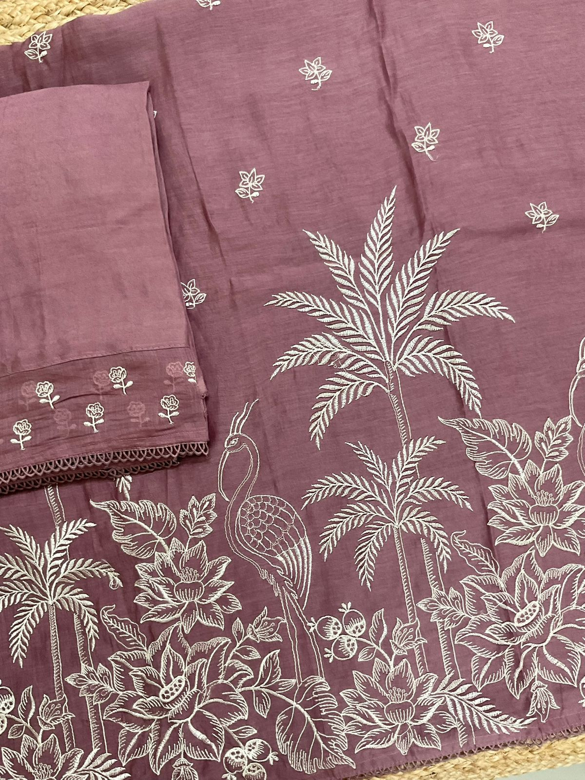Pure Chanderi Embroidered Suit - Onion Pink