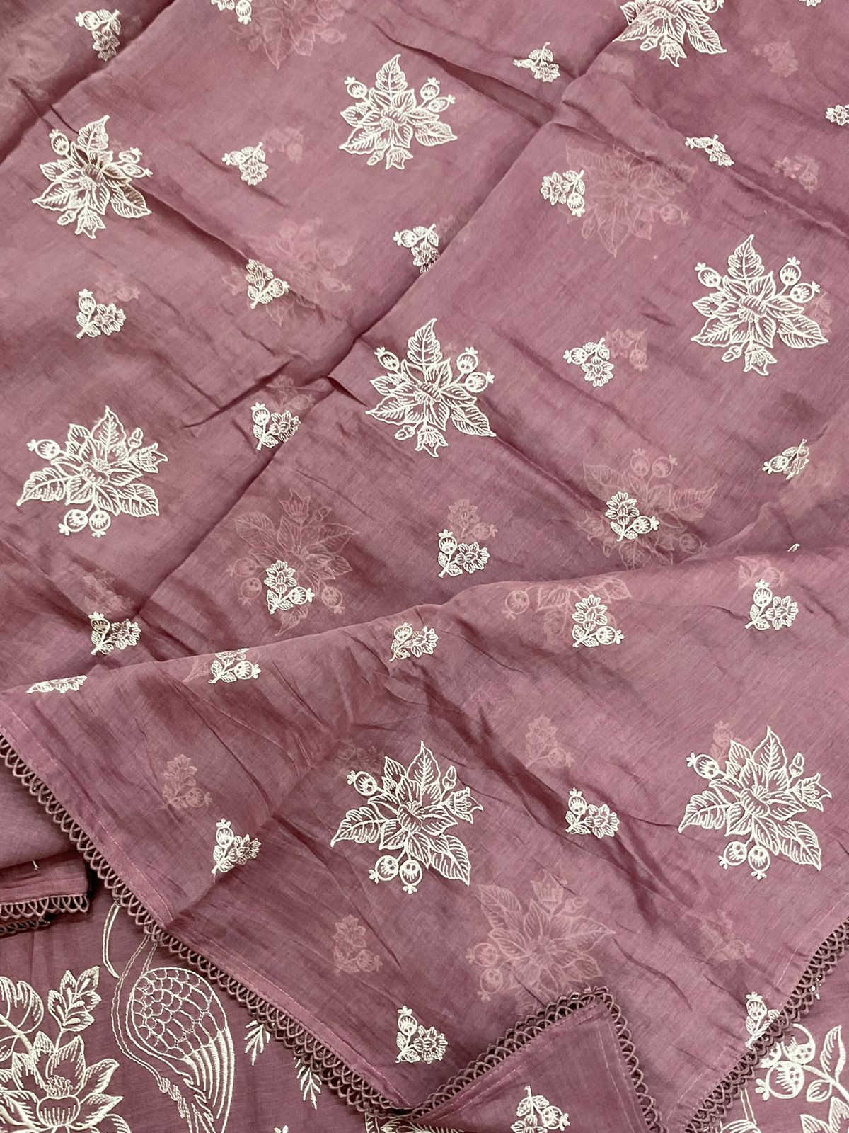 Pure Chanderi Embroidered Suit - Onion Pink