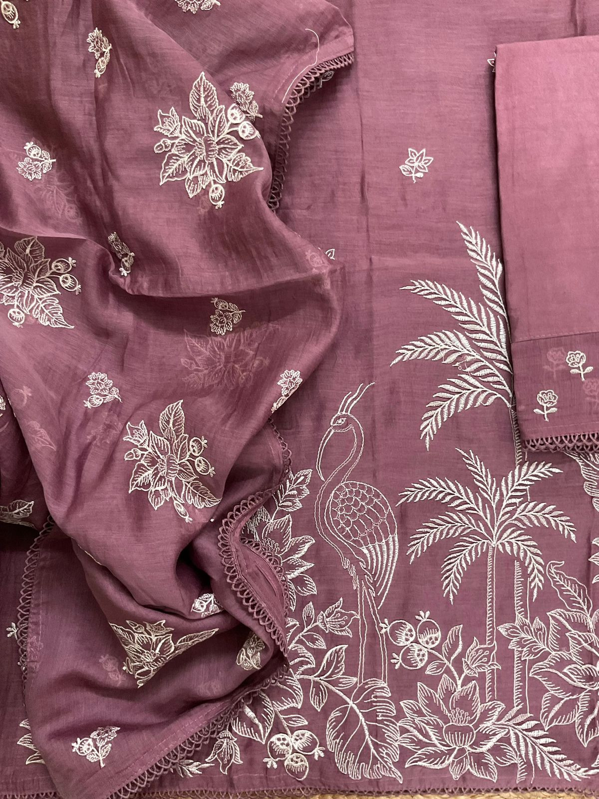 Pure Chanderi Embroidered Suit - Onion Pink