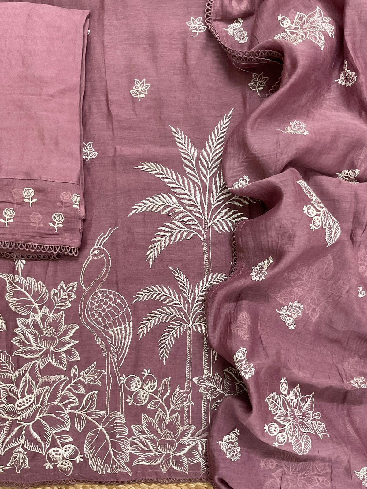 Pure Chanderi Embroidered Suit - Onion Pink