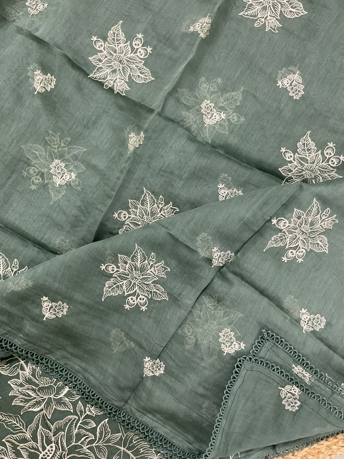 Pure Chanderi Embroidered Suit - Green