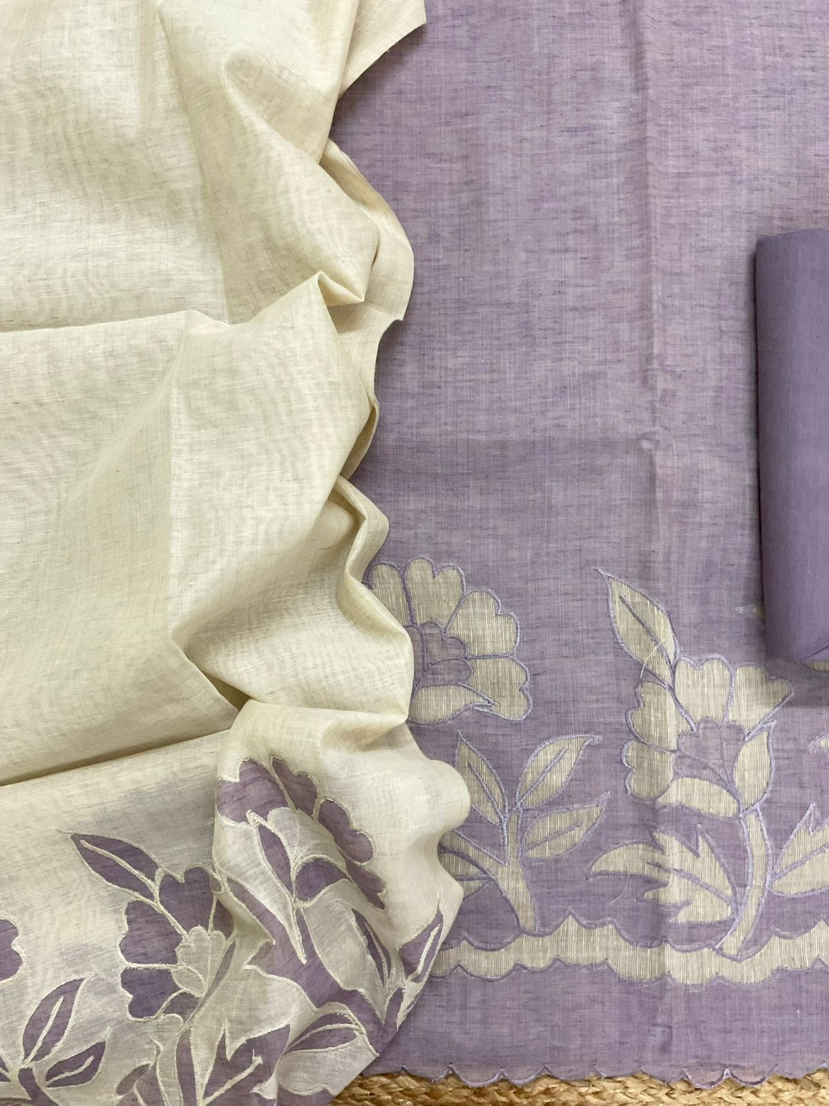 Soft Slub Chanderi Embroidered Suit - Purple