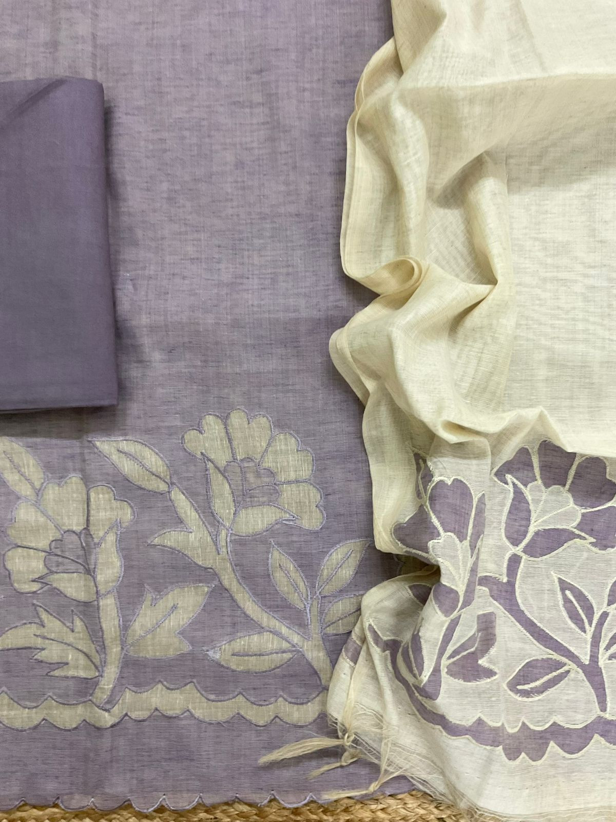 Soft Slub Chanderi Embroidered Suit - Purple
