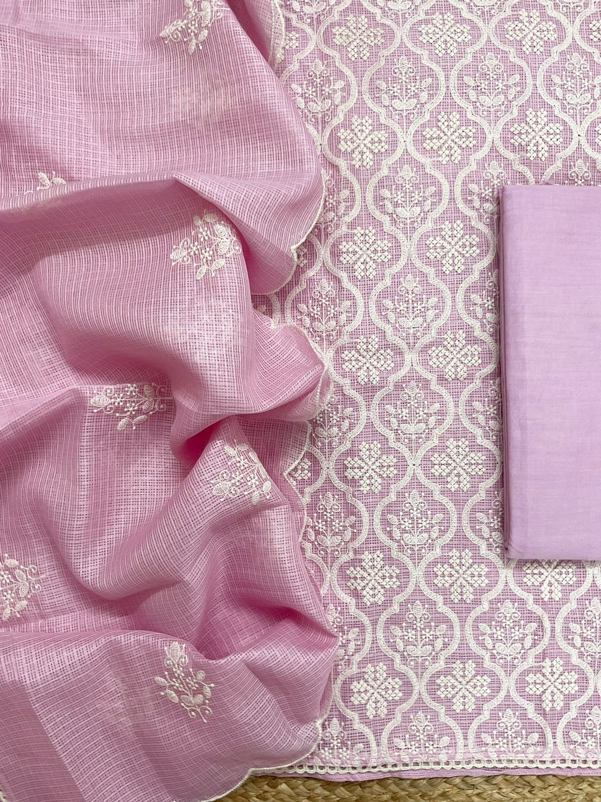 Soft Kota Silk Embroidered Suit - Purple