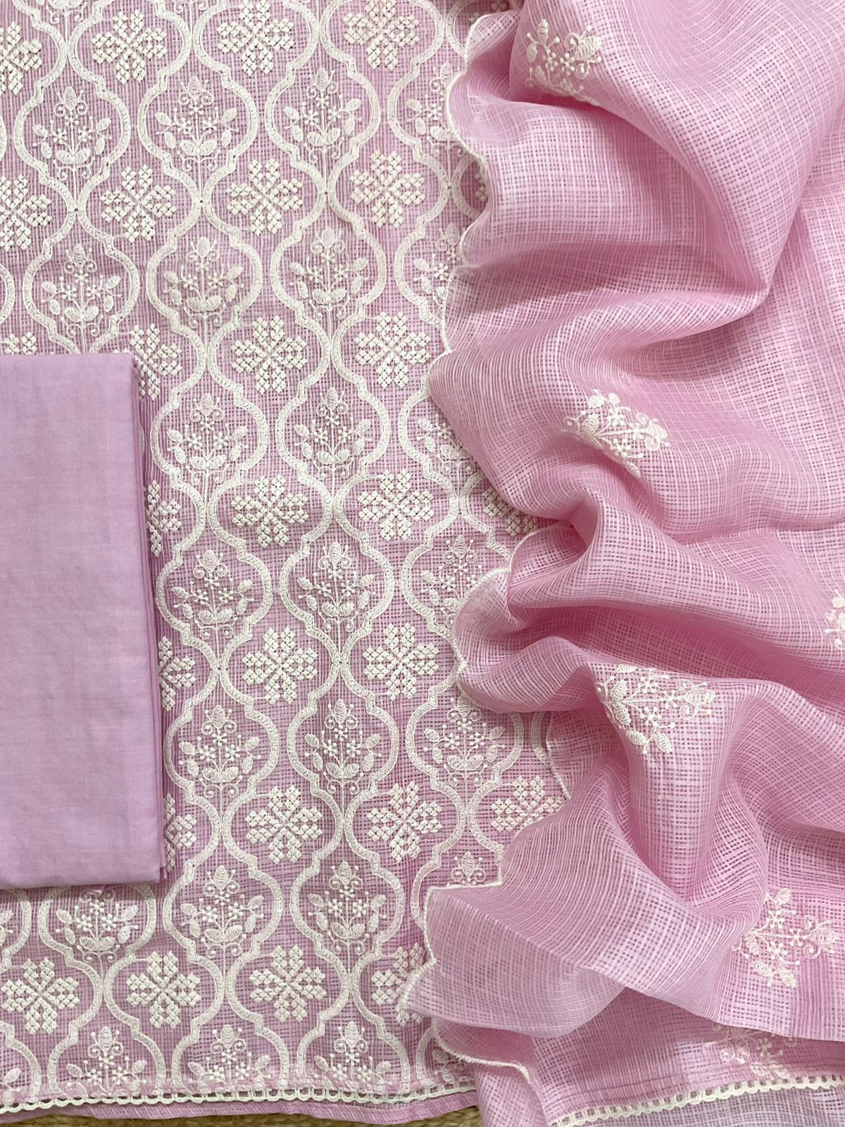 Soft Kota Silk Embroidered Suit - Purple