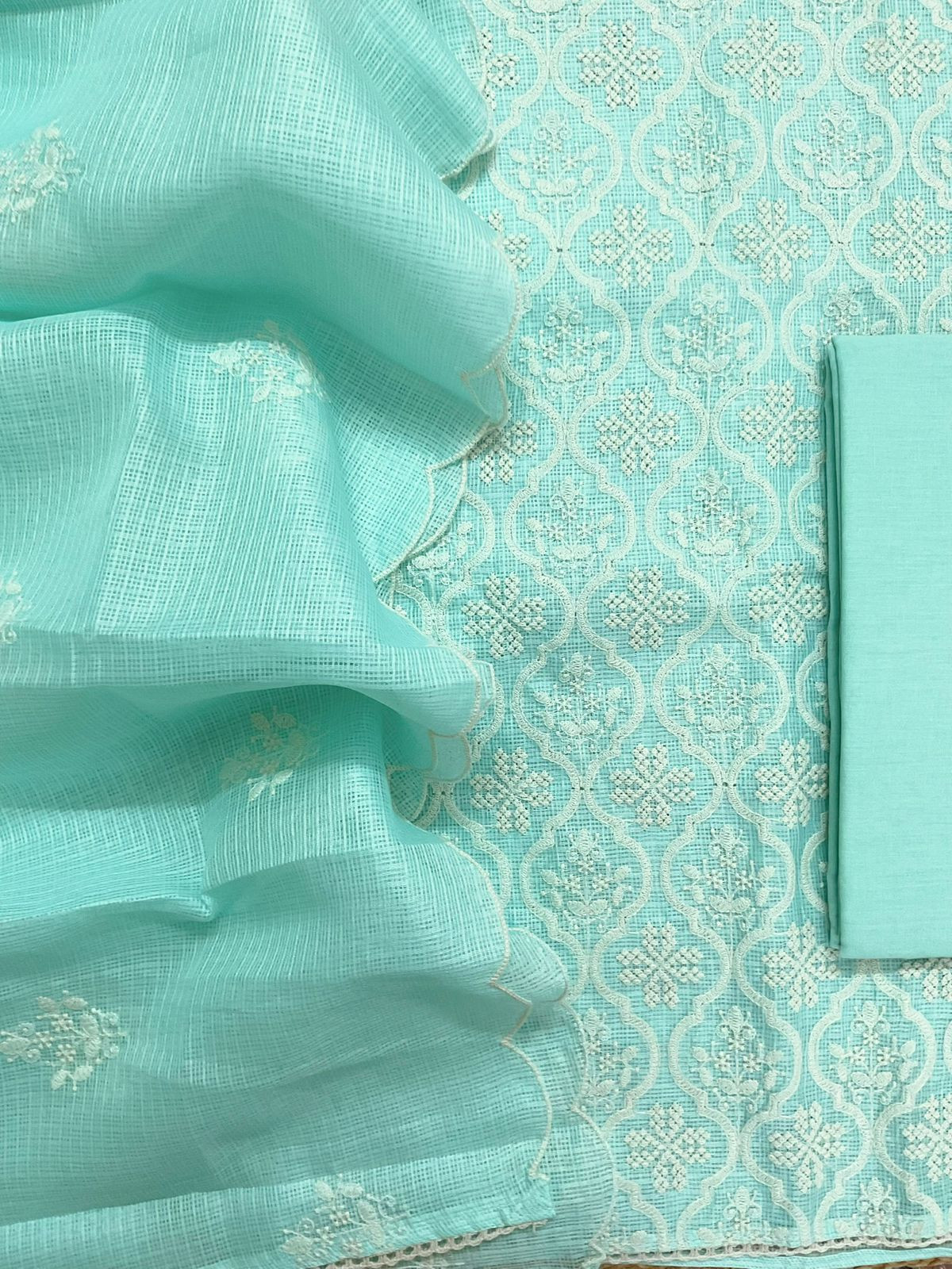 Soft Kota Silk Embroidered Suit - Blue