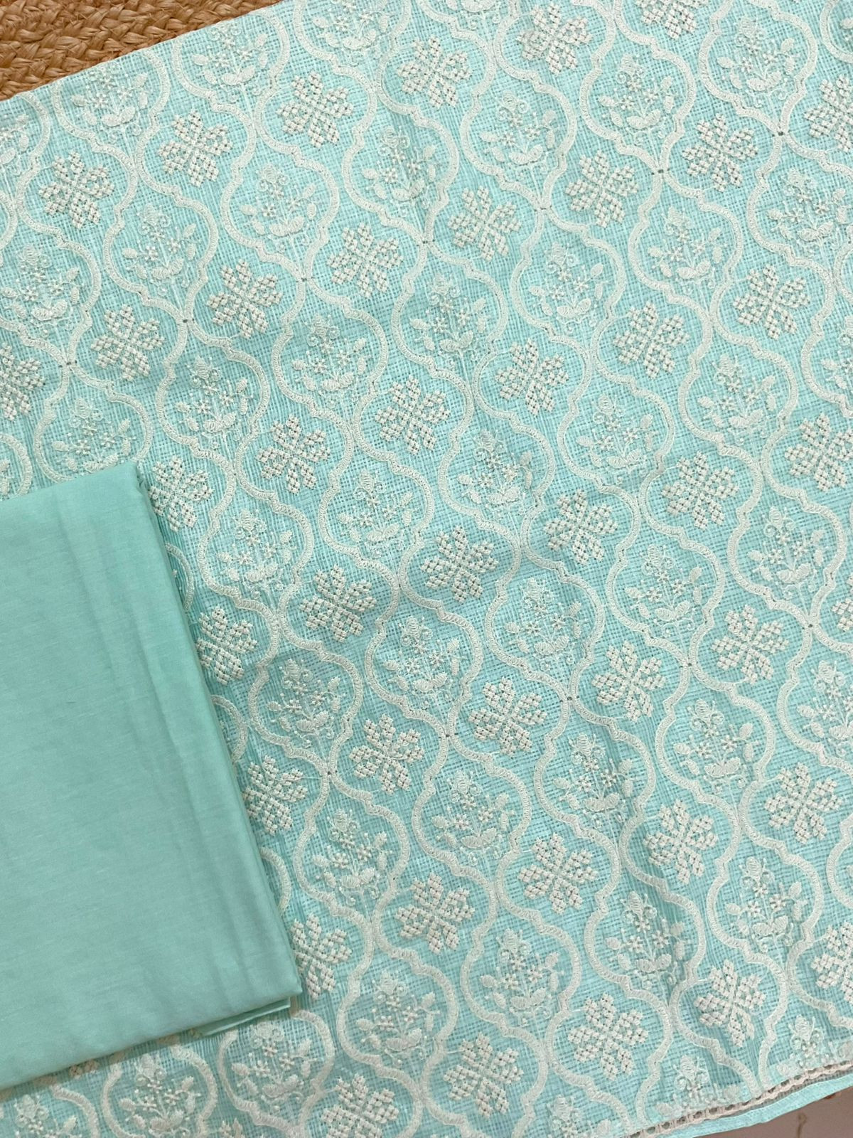 Soft Kota Silk Embroidered Suit - Blue