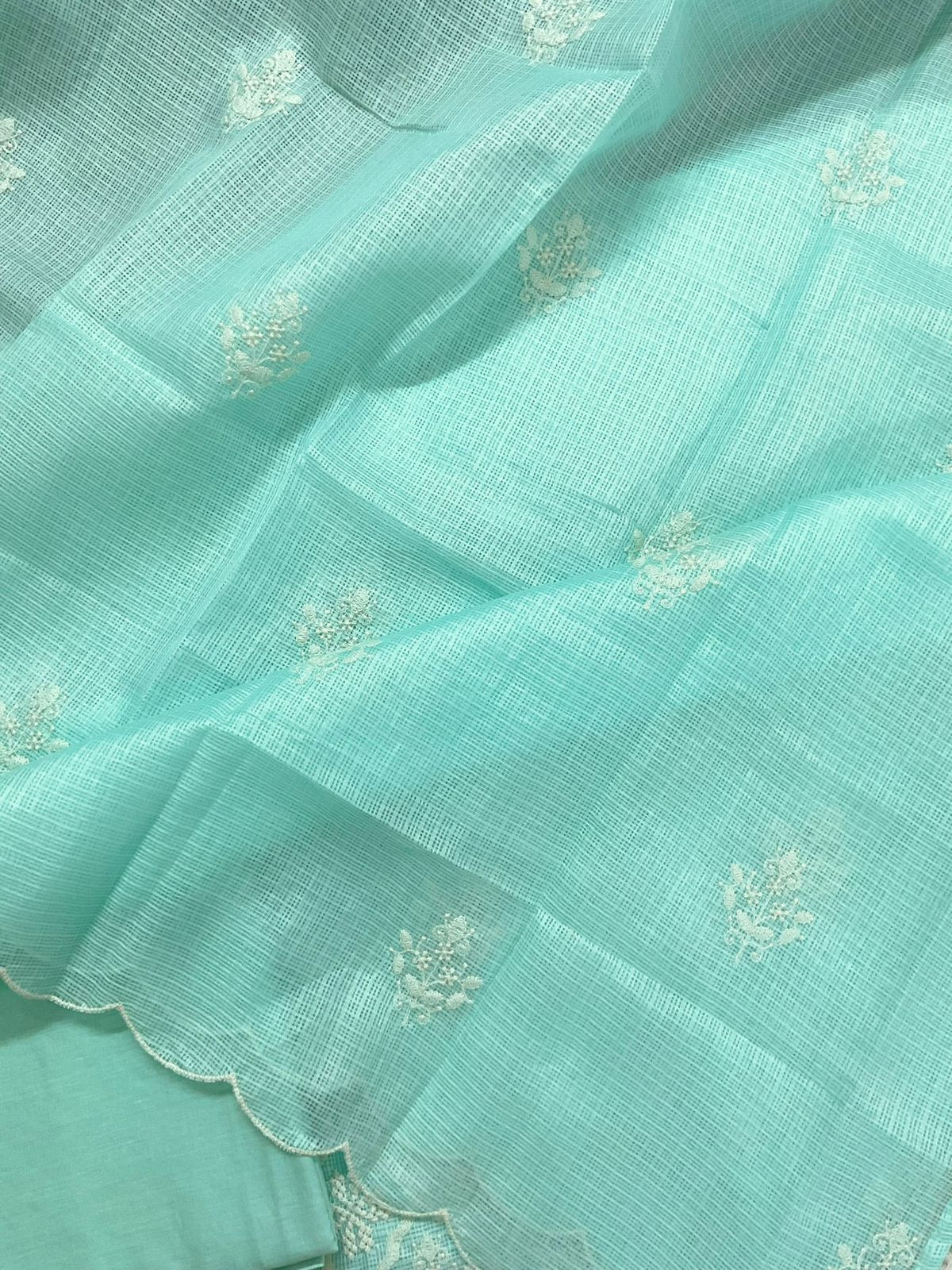 Soft Kota Silk Embroidered Suit - Blue