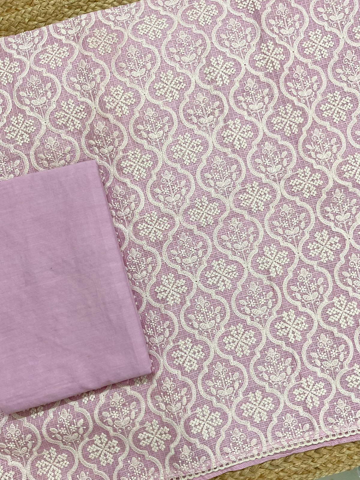 Soft Kota Silk Embroidered Suit - Purple