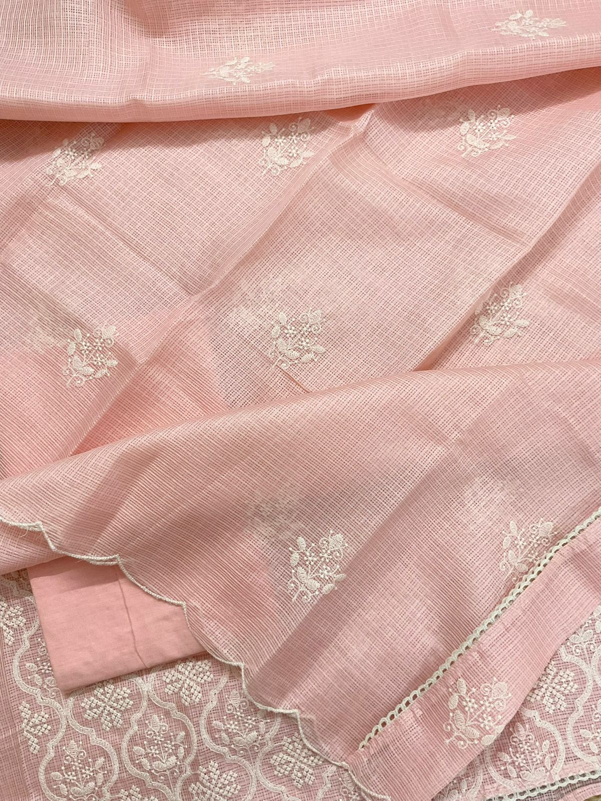 Soft Kota Silk Embroidered Suit - Peach