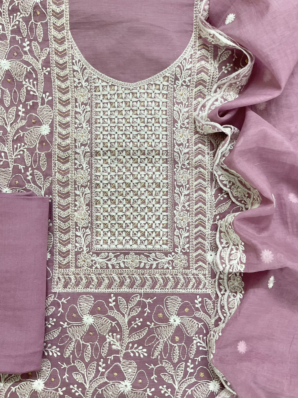 Pure Chanderi Embroidered Suit - Onion Pink