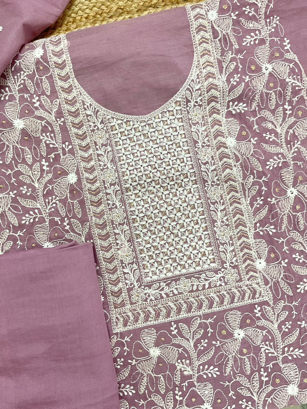 Pure Chanderi Embroidered Suit - Onion Pink