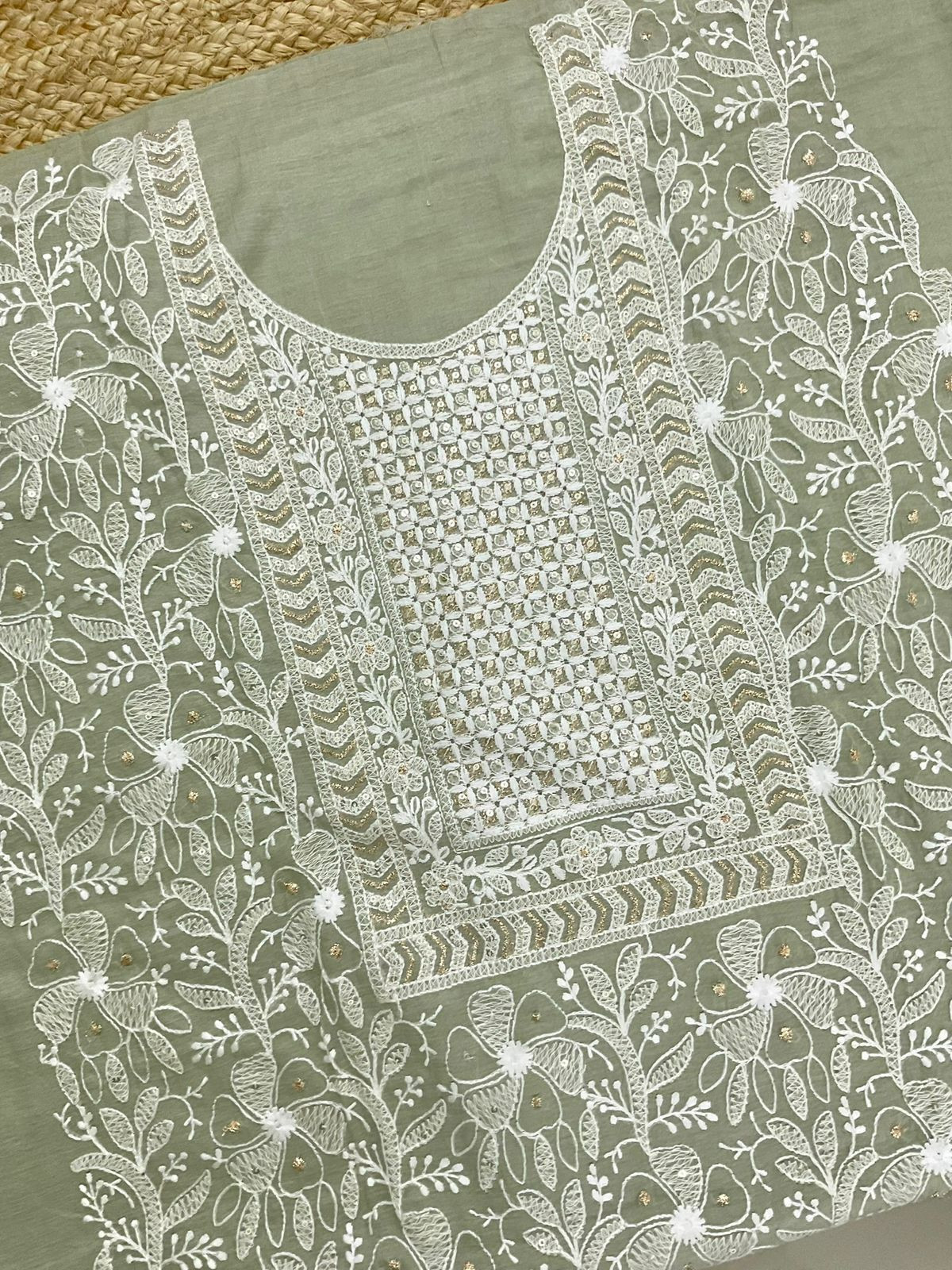 Pure Chanderi Embroidered Suit - Green