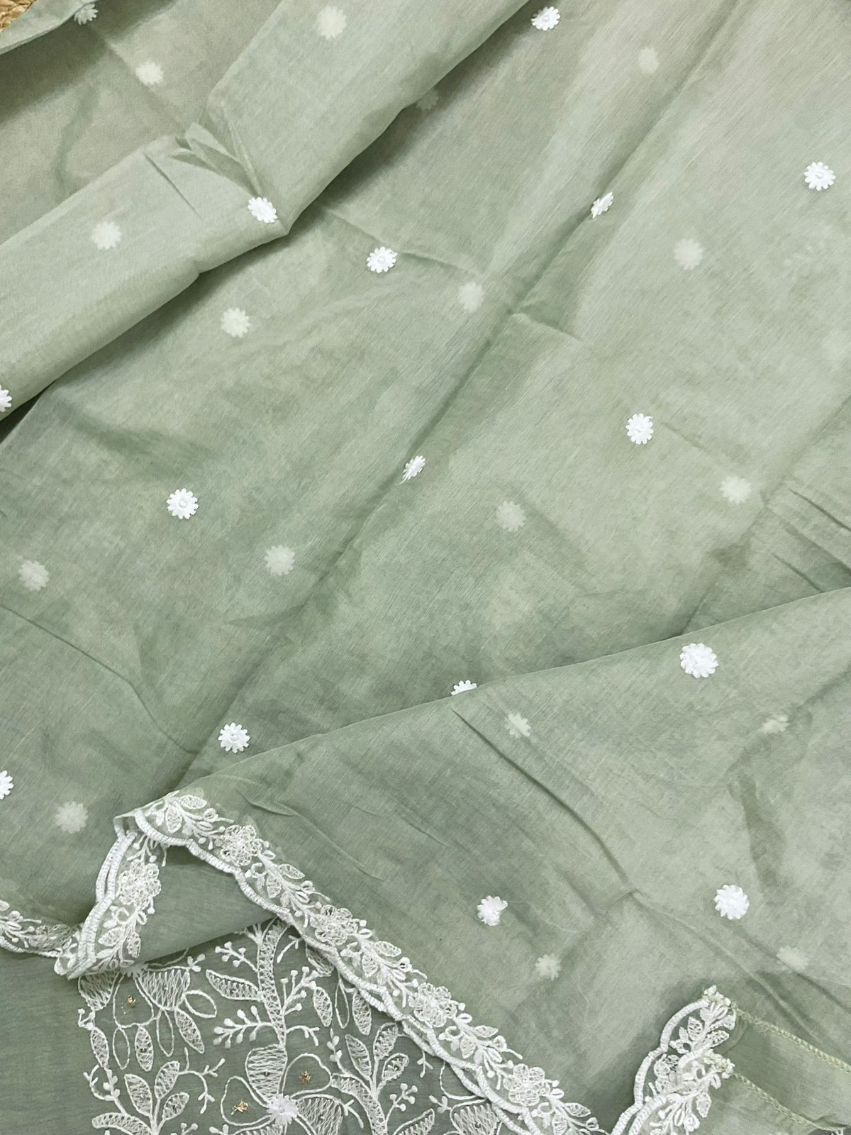 Pure Chanderi Embroidered Suit - Green