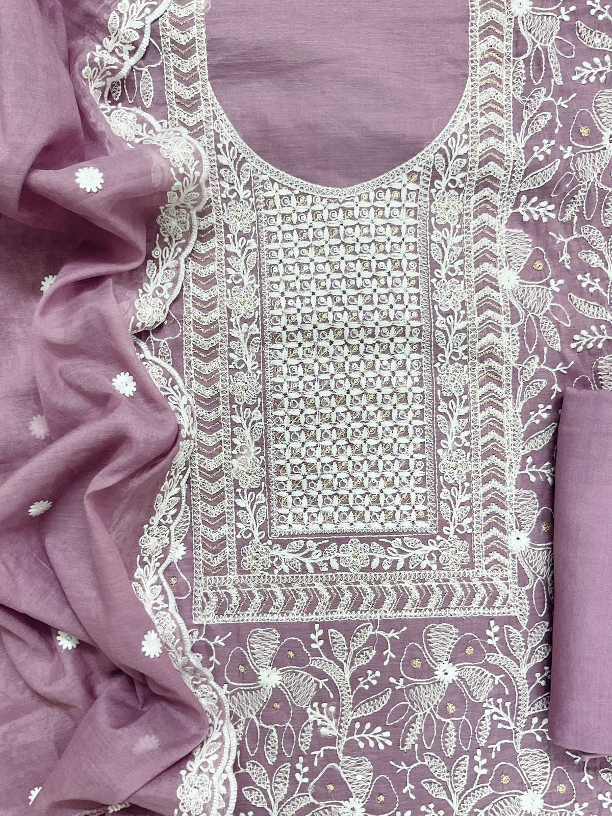 Pure Chanderi Embroidered Suit - Onion Pink