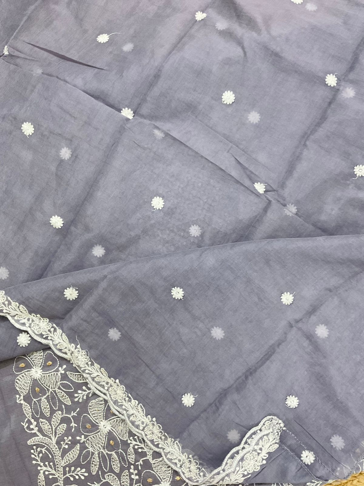 Pure Chanderi Embroidered Suit - Dark Lavender