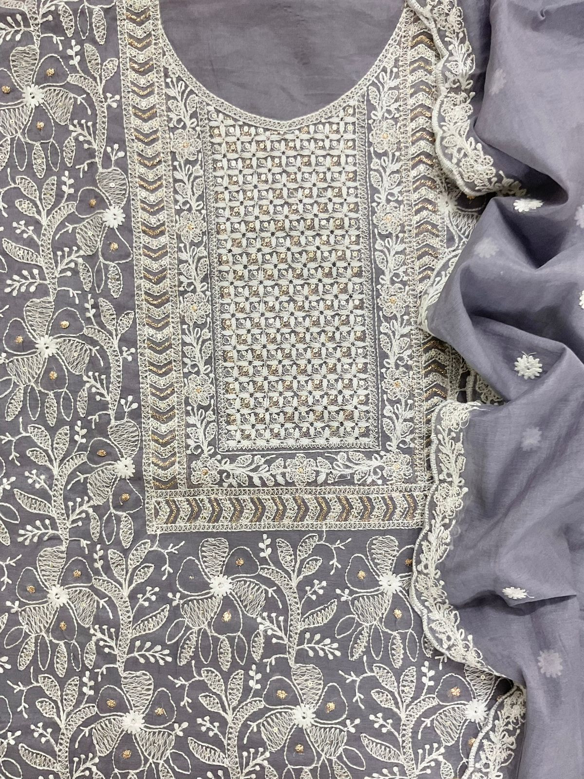 Pure Chanderi Embroidered Suit - Dark Lavender