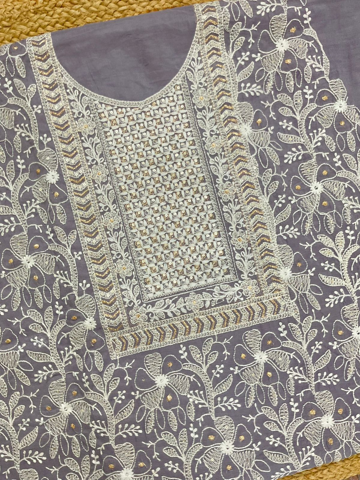 Pure Chanderi Embroidered Suit - Dark Lavender