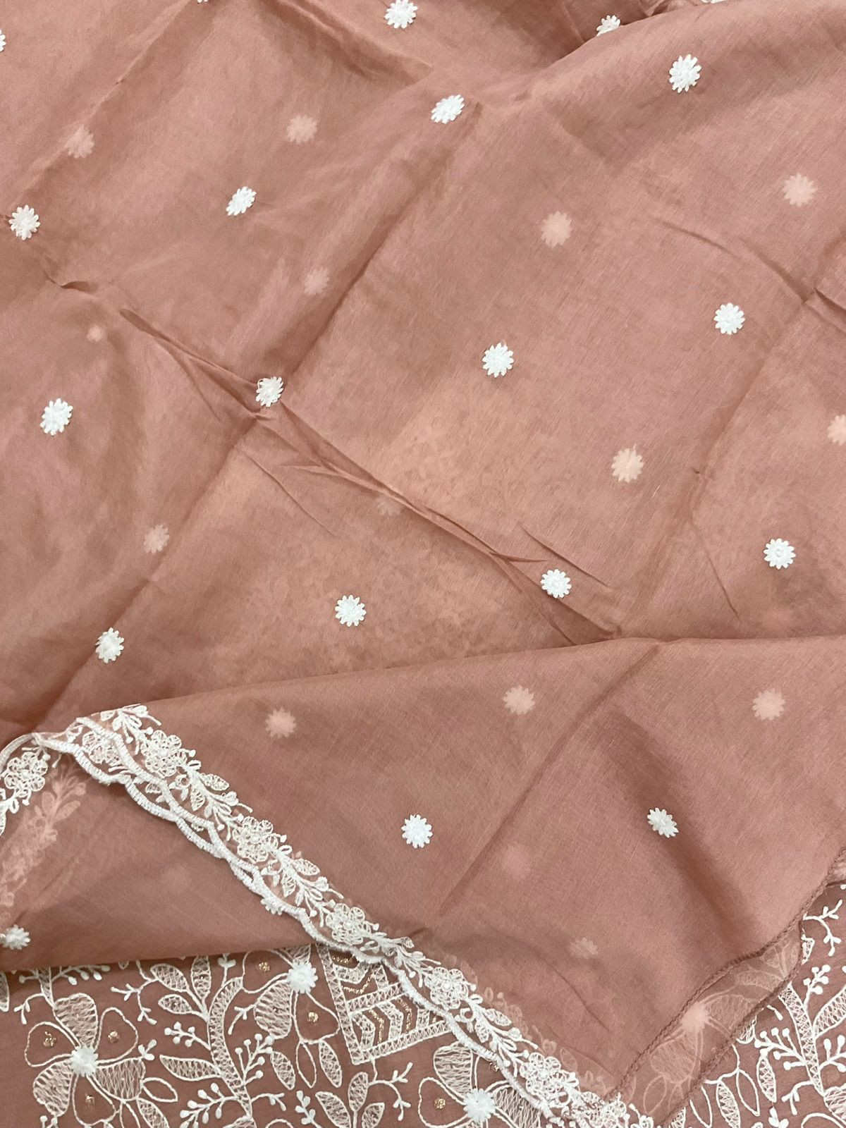 Pure Chanderi Embroidered Suit - Dark Peach