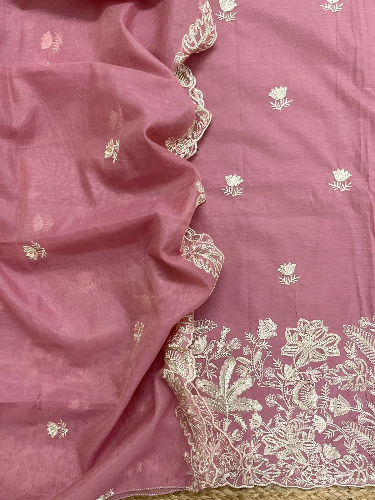 Pure Chanderi Embroidered Suit - Pink