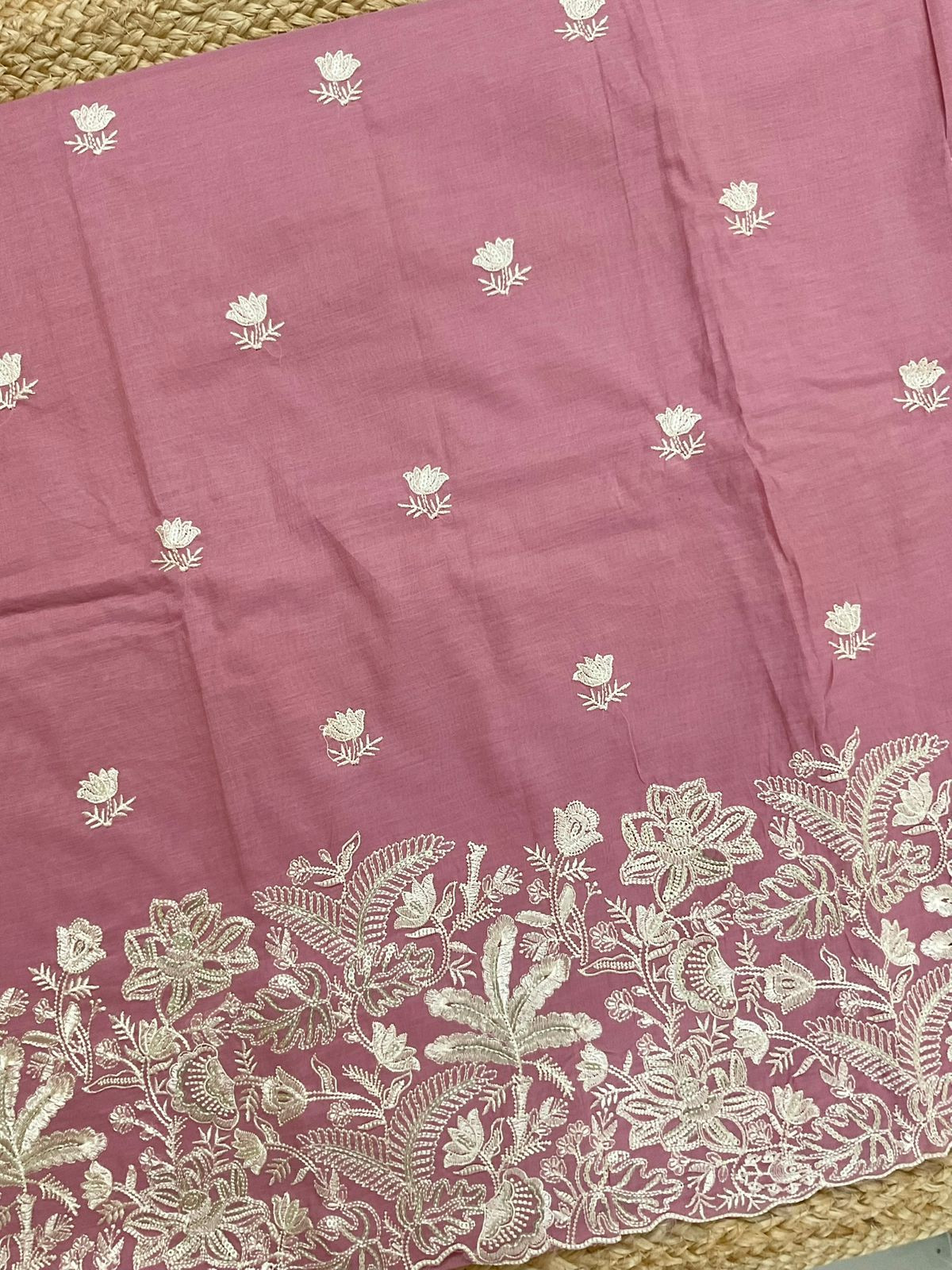 Pure Chanderi Embroidered Suit - Pink