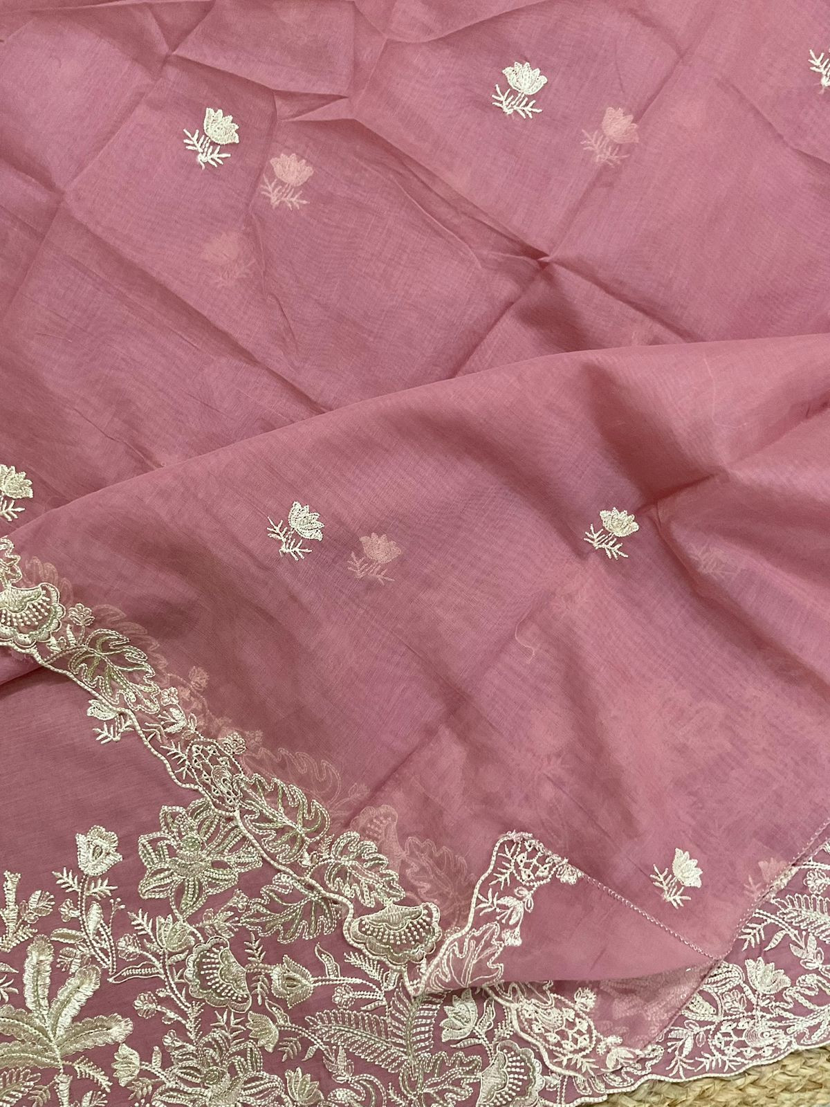 Pure Chanderi Embroidered Suit - Pink