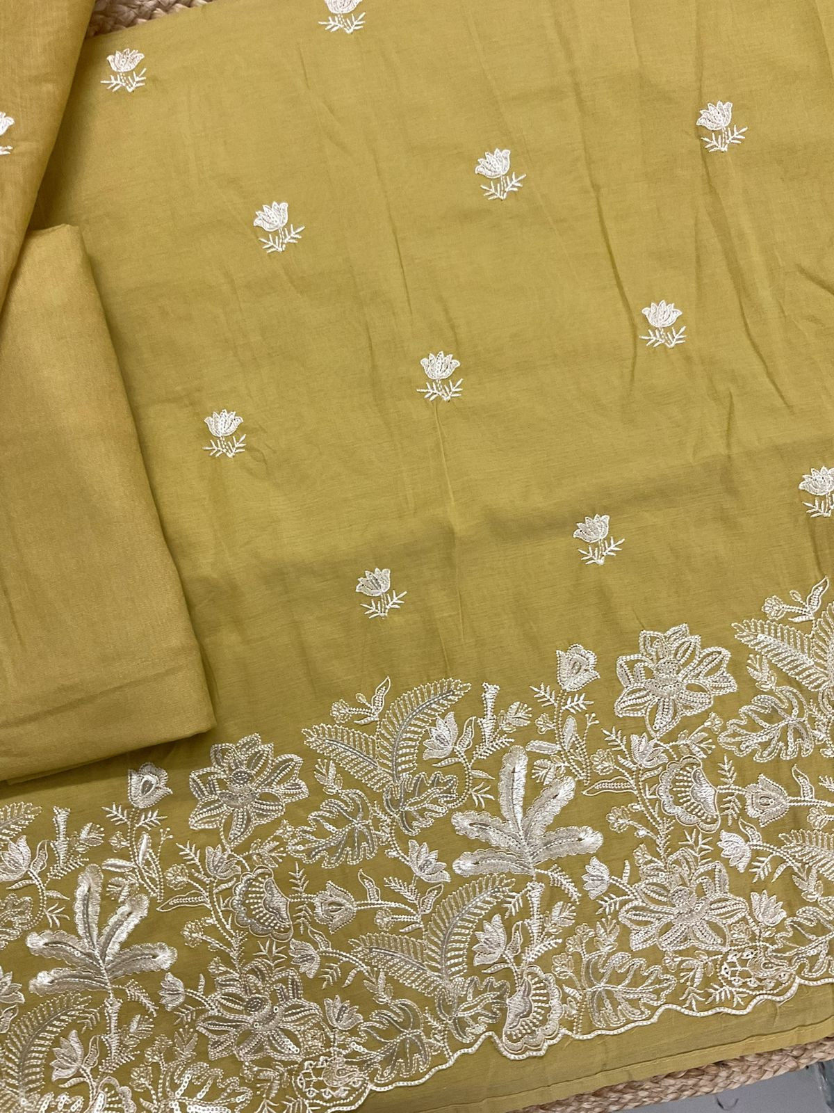Pure Chanderi Embroidered Suit - Yellow