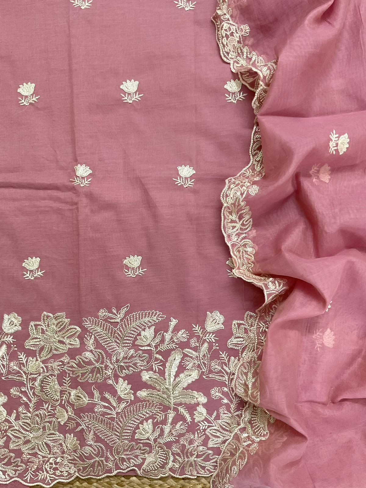 Pure Chanderi Embroidered Suit - Pink