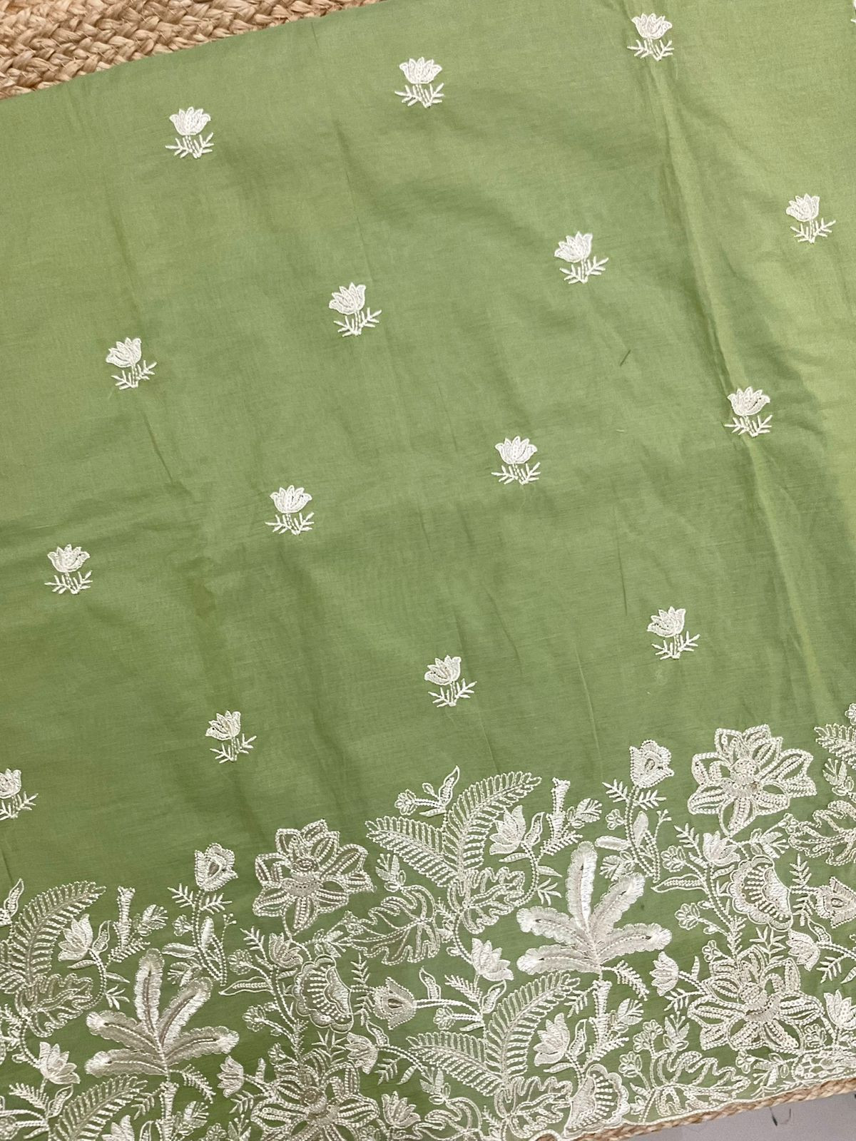Pure Chanderi Embroidered Suit - Green
