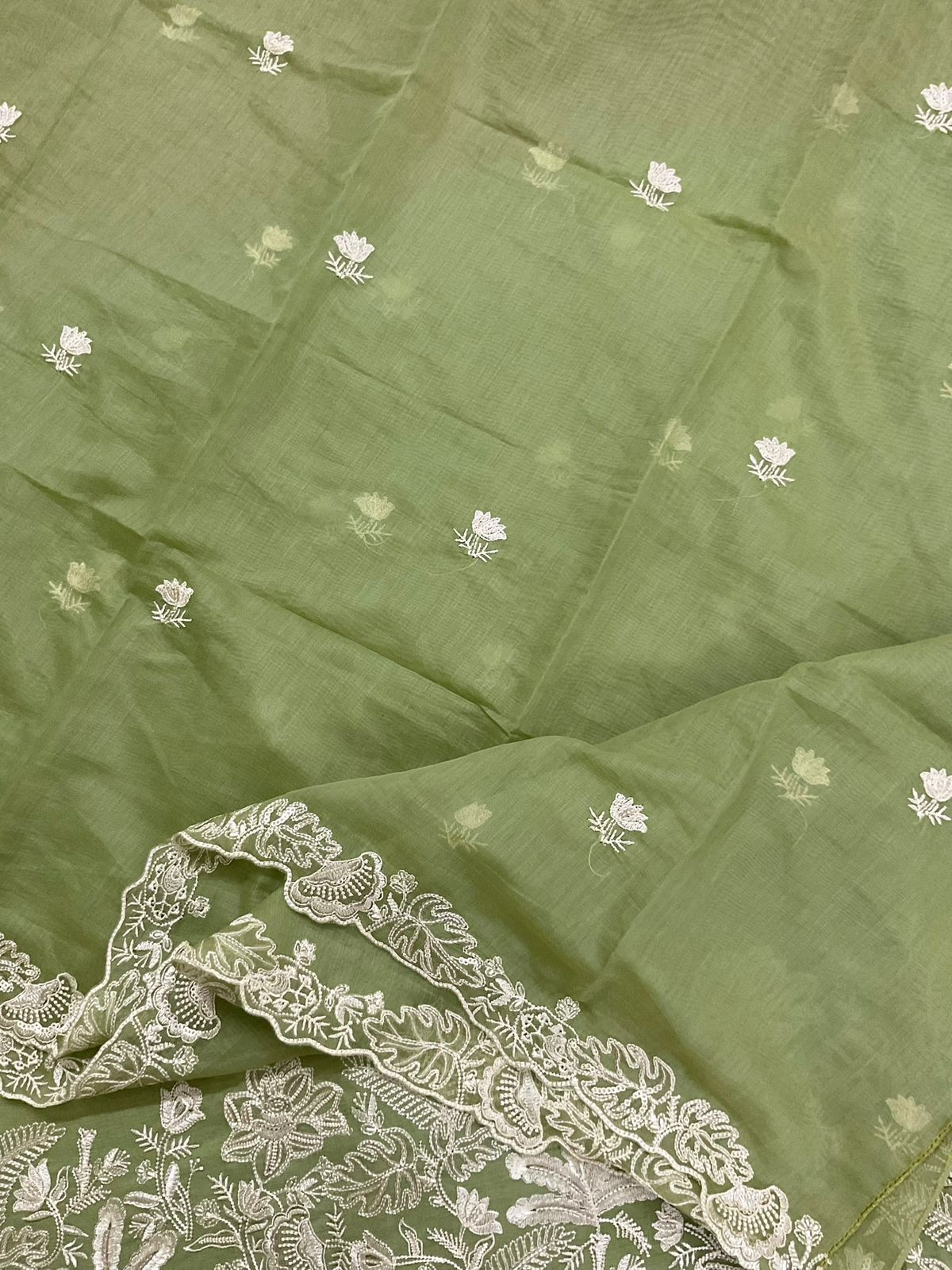 Pure Chanderi Embroidered Suit - Green