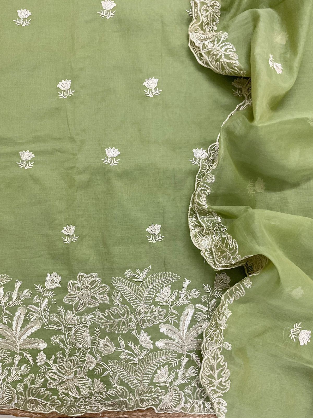 Pure Chanderi Embroidered Suit - Green