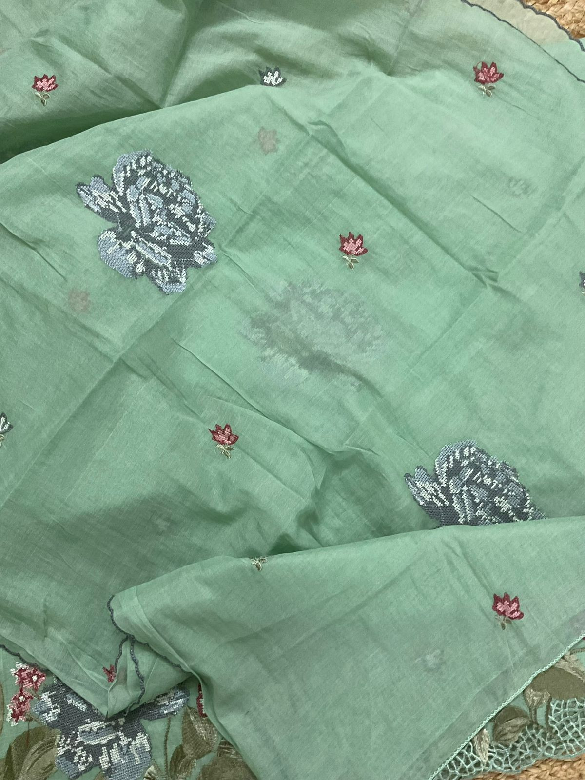 Pure Chanderi Embroidered Suit - Green