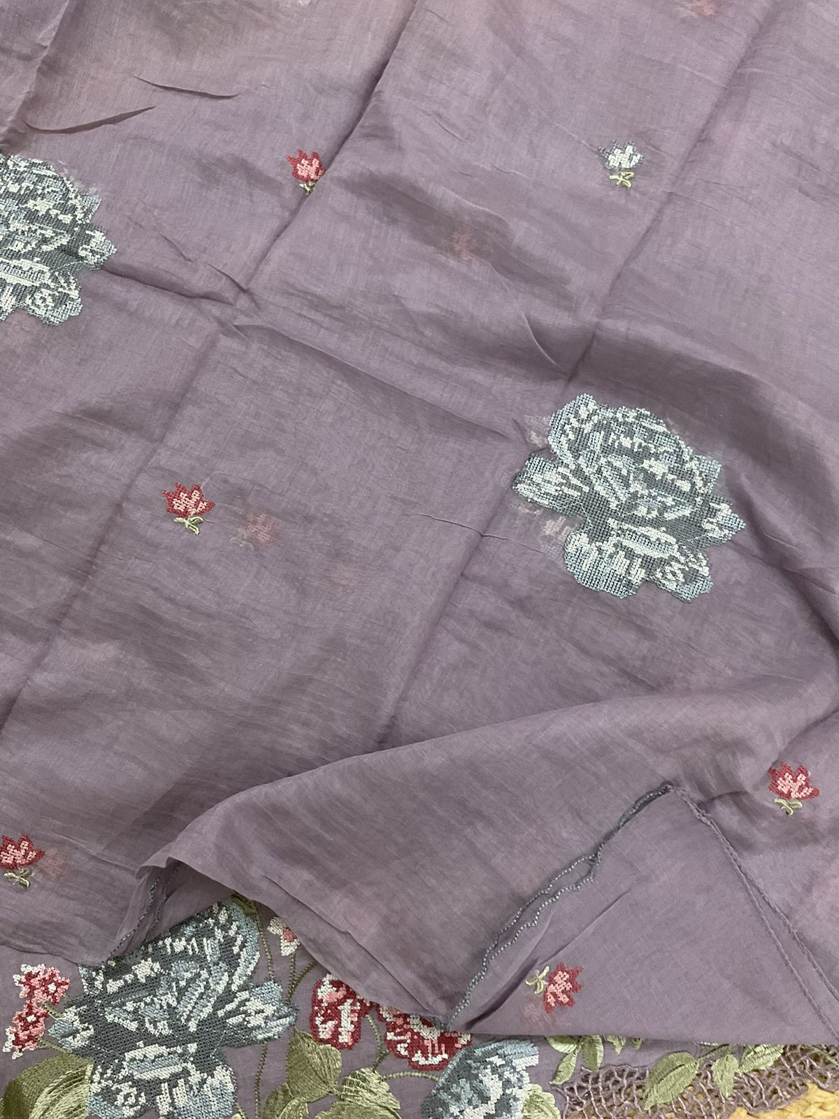 Pure Chanderi Embroidered Suit - Lavender